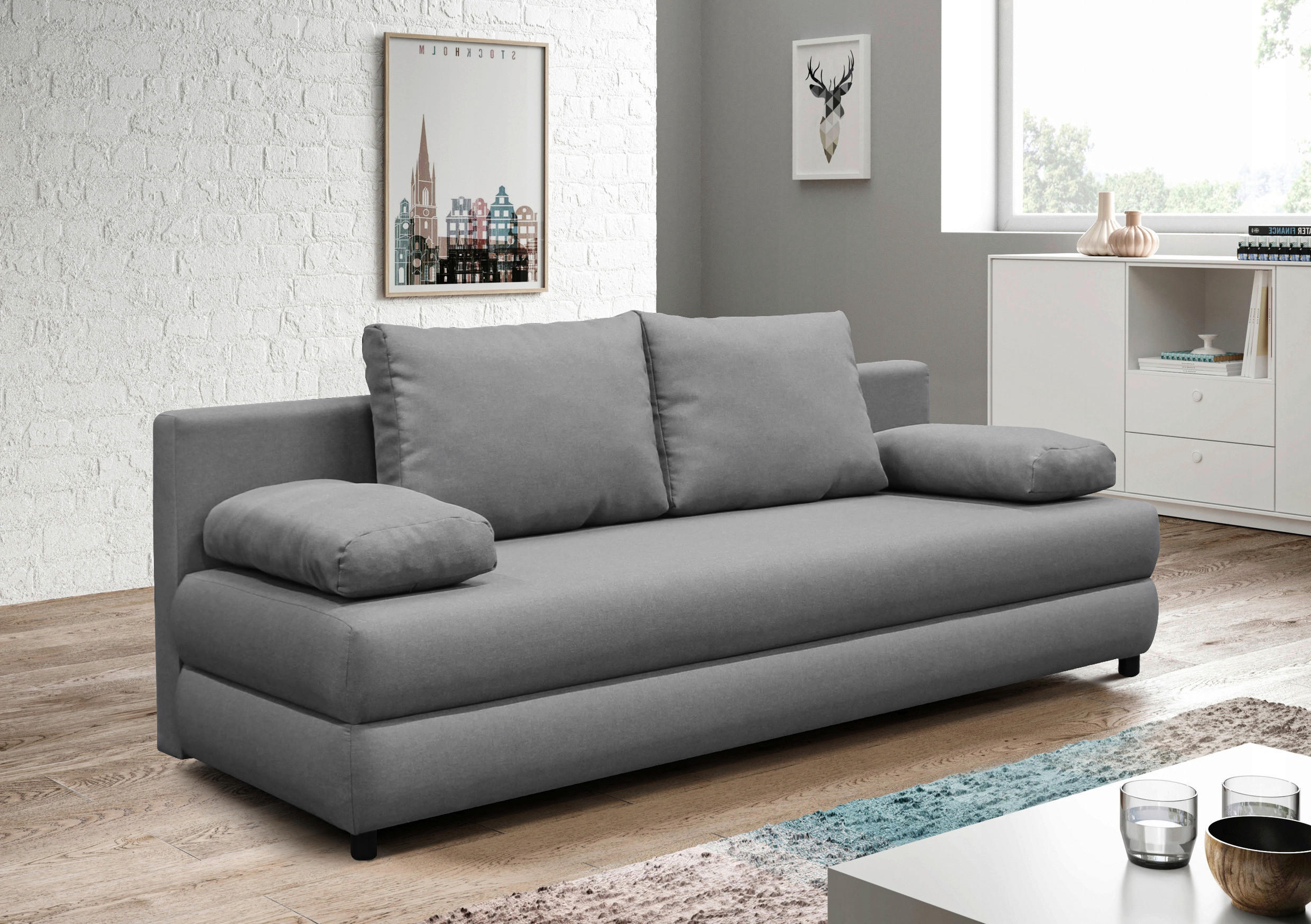 P & B ROZKLADACIA POHOVKA, textil, sivá