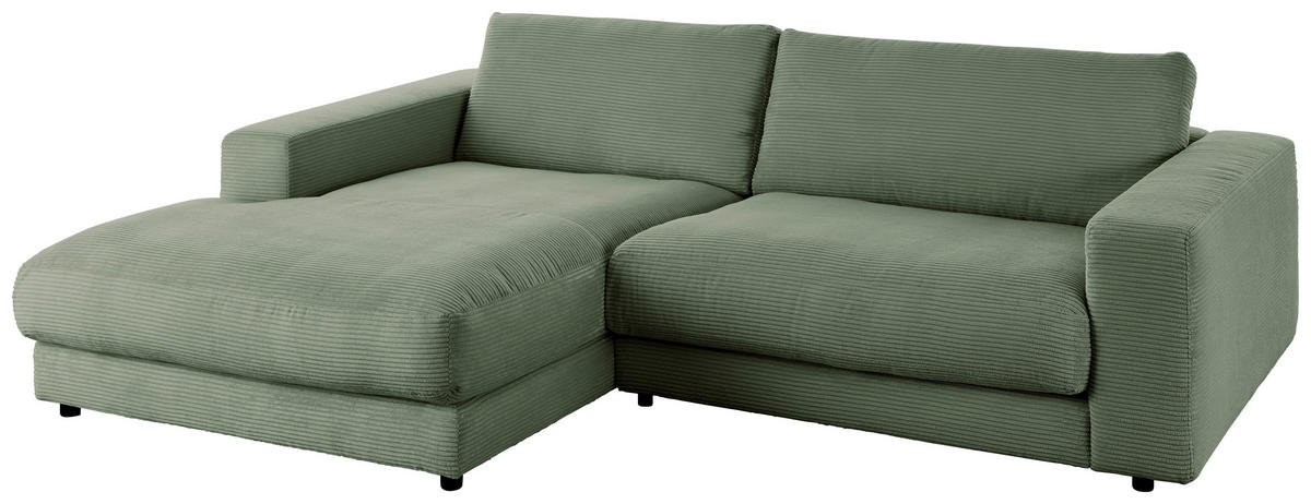 ECKSOFA in Cord Grün  - Schwarz/Grün, Design, Kunststoff/Textil (190/250cm) - Pure Home Lifestyle