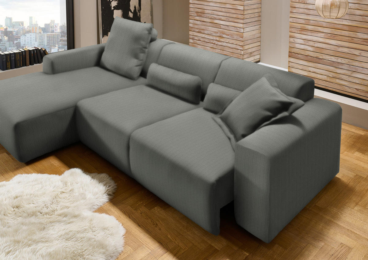 ECKSOFA in Feincord Grau  - Schwarz/Grau, Design, Kunststoff/Textil (174/302cm) - Beldomo Style