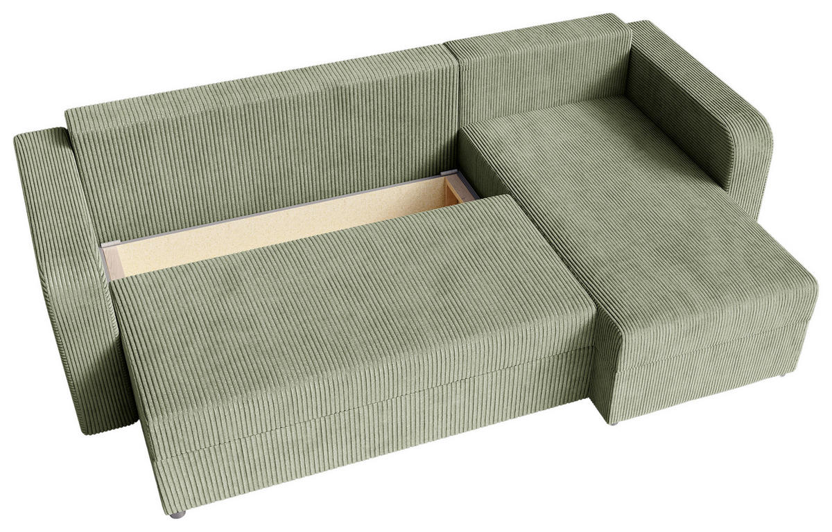 ECKSOFA Olivgrün Cord  - Schwarz/Olivgrün, KONVENTIONELL, Kunststoff/Textil (140/240cm) - Carryhome
