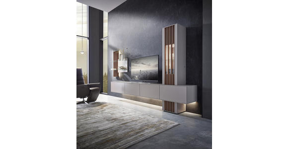 WOHNWAND in Grau, Nussbaumfarben - Nussbaumfarben/Grau, Design, Glas/Holz - Ambiente