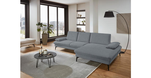 ECKSOFA in Chenille, Mikrofaser Blaugrau 299/157 cm - Blaugrau/Schwarz, Design, Textil/Metall (299/157cm) - Dieter Knoll