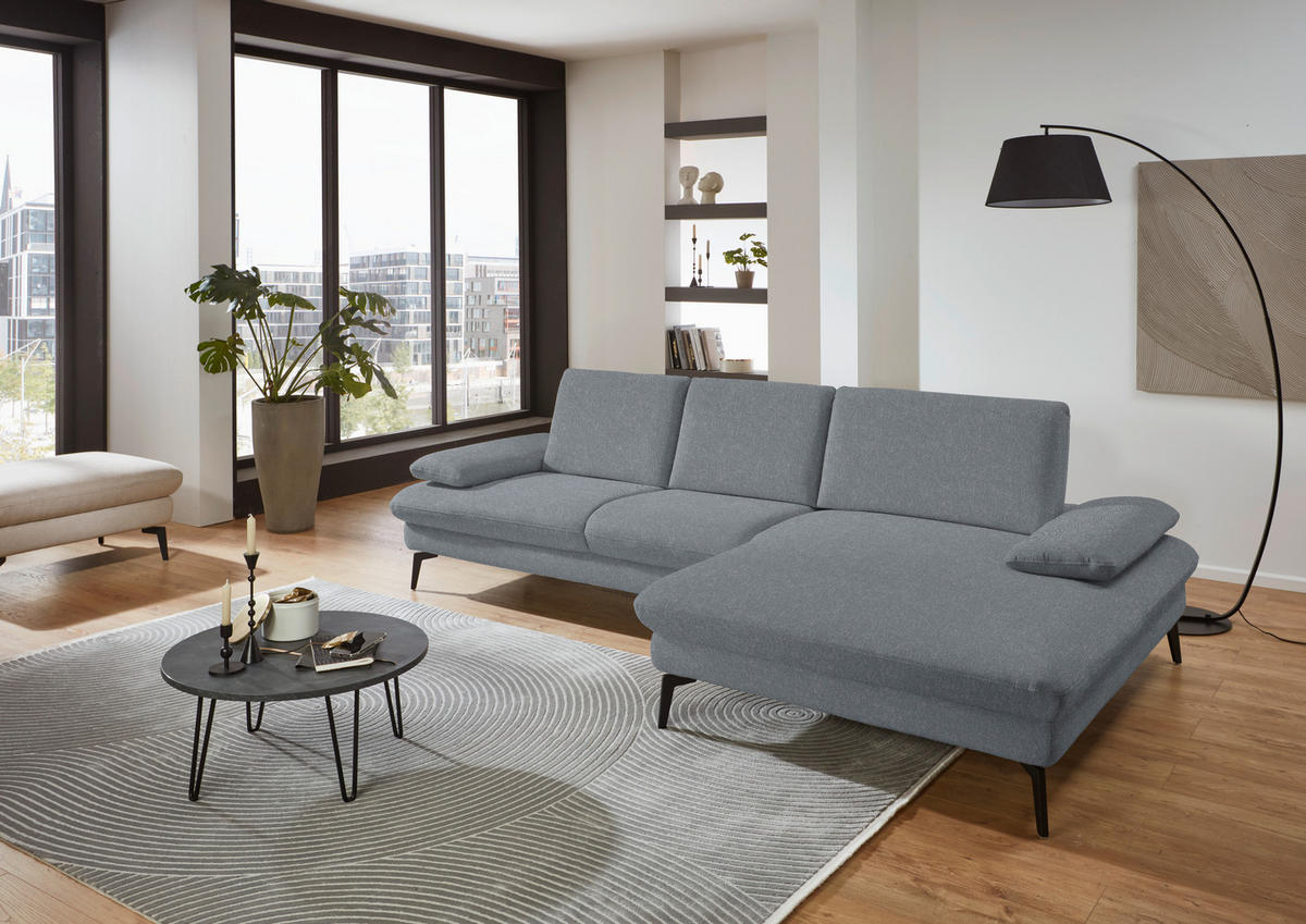 ECKSOFA in Chenille, Mikrofaser Blaugrau  - Blaugrau/Schwarz, Design, Textil/Metall (299/157cm) - Dieter Knoll