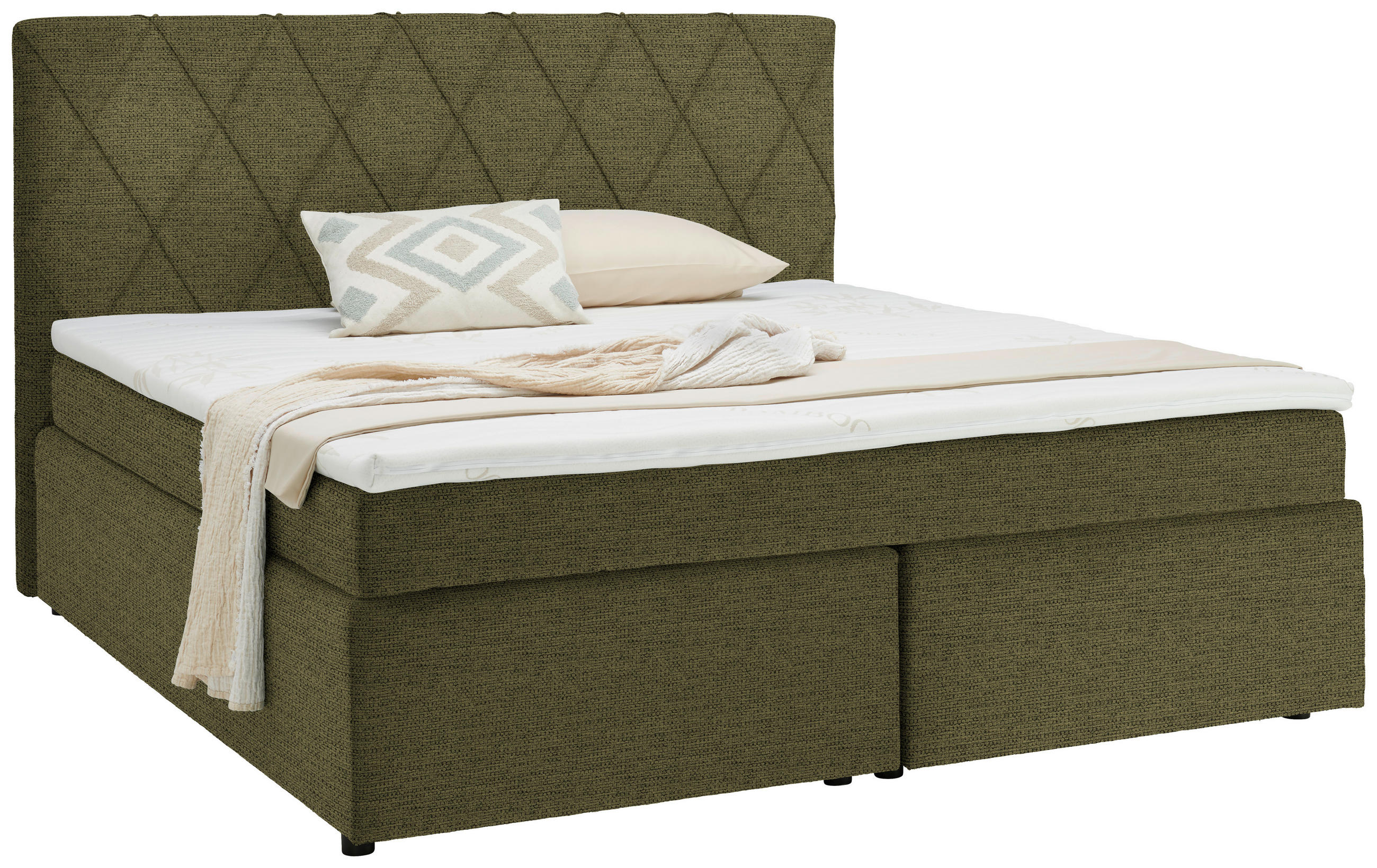BOXSPRINGBETT 180/200 cm  in Olivgrün  - Schwarz/Olivgrün, Design, Kunststoff/Textil (180/200cm) - Xora