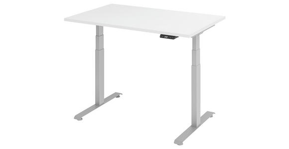 SCHREIBTISCH 120/80/64,5-129,5 cm Silberfarben, Weiß höhenverstellbar  - Silberfarben/Weiß, KONVENTIONELL, Holzwerkstoff/Metall (120/80/64,5-129,5cm) - Venda