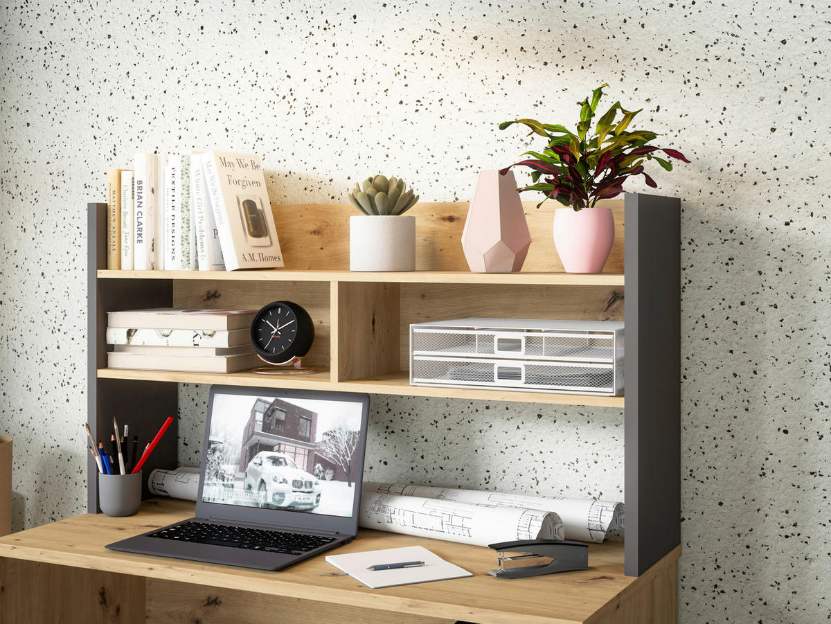 NASTAVEK ZA PISALNO MIZO - siva/hrast artisan, Moderno, leseni material (109,6/60/25,8cm) - MID.YOU