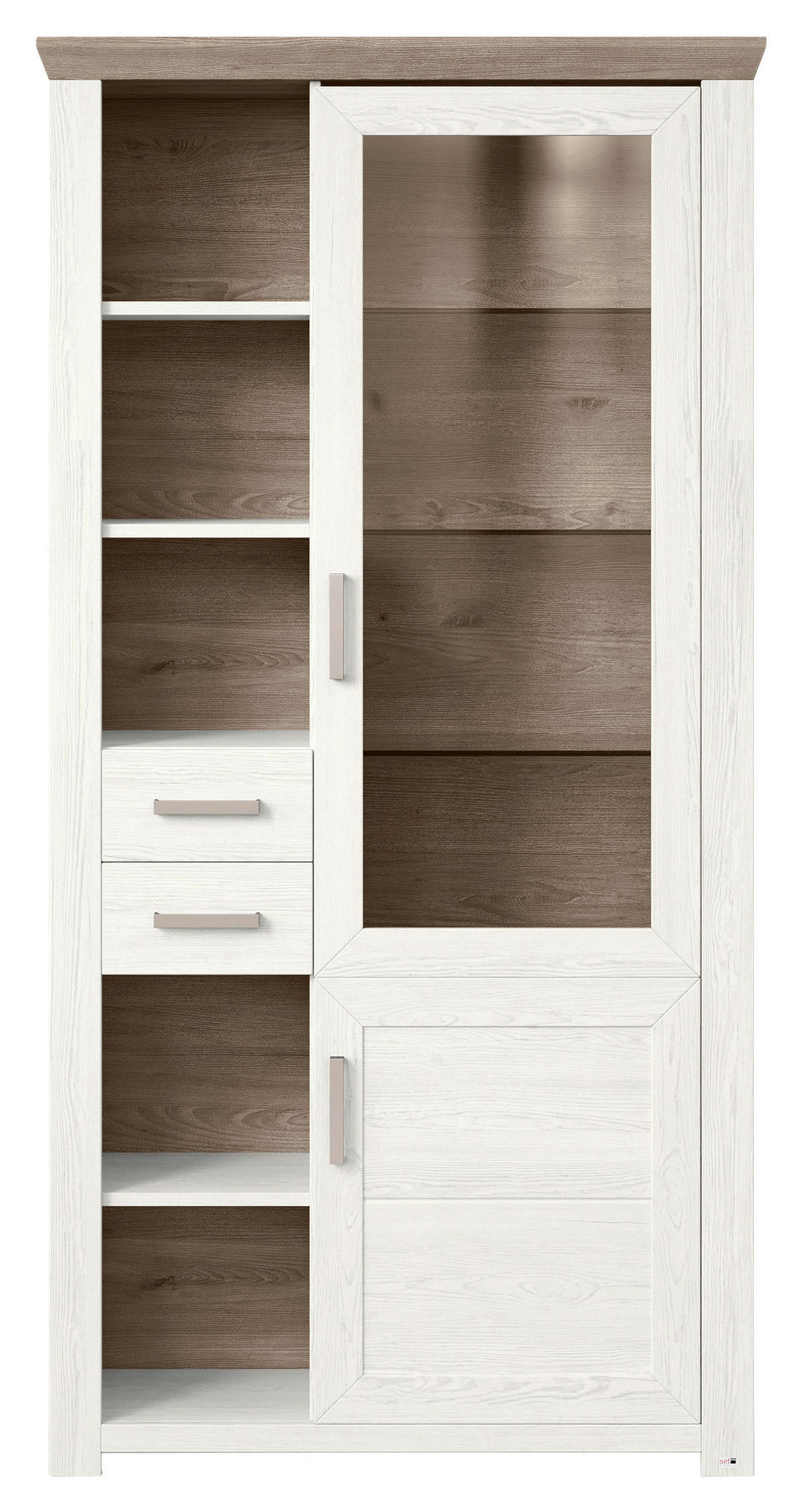 VITRINE in Weiß, Eichefarben  - Eichefarben/Weiß, Design, Glas/Holzwerkstoff (104,5/206,6/42,2cm) - SetOne by Musterring