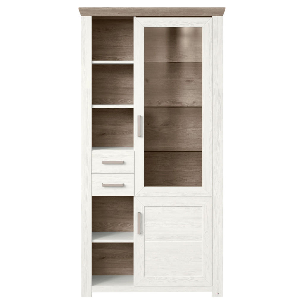 Thumbnail - SetOne by Musterring Vitrine, Weiß, Eiche, Metall, 7 Fächer, 2 Schubladen, 104.5x206.6x42.2 cm, Typenauswahl, Wohnzimmer...