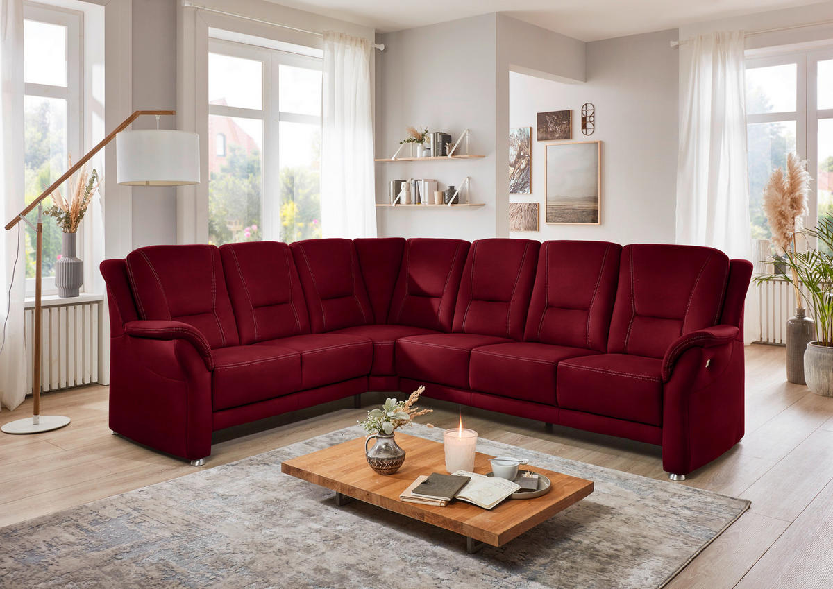ECKSOFA in Mikrofaser Hellrot  - Hellrot/Beige, Konventionell, Textil/Metall (223/275cm) - Beldomo Comfort
