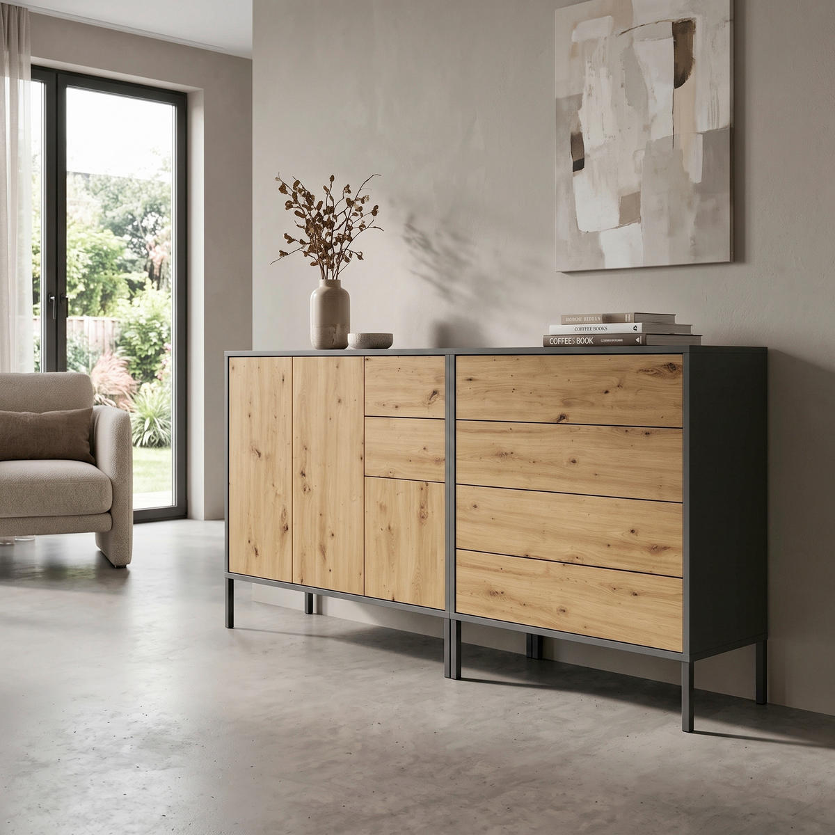 SIDEBOARD   - Anthrazit/Eiche Artisan, MODERN, Holzwerkstoff (184,5/86/33cm) - MID.YOU