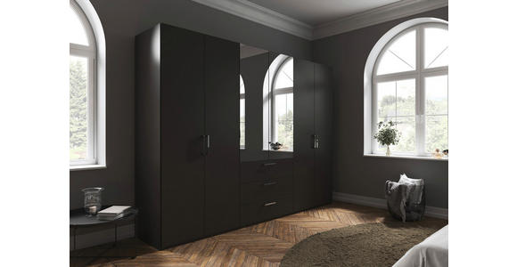 DREHTÜRENSCHRANK 301/235/61 cm,  in Graphitfarben, 6-türig  - Chromfarben/Edelstahlfarben, Basics, Glas/Holzwerkstoff (301/235/61cm) - Novel