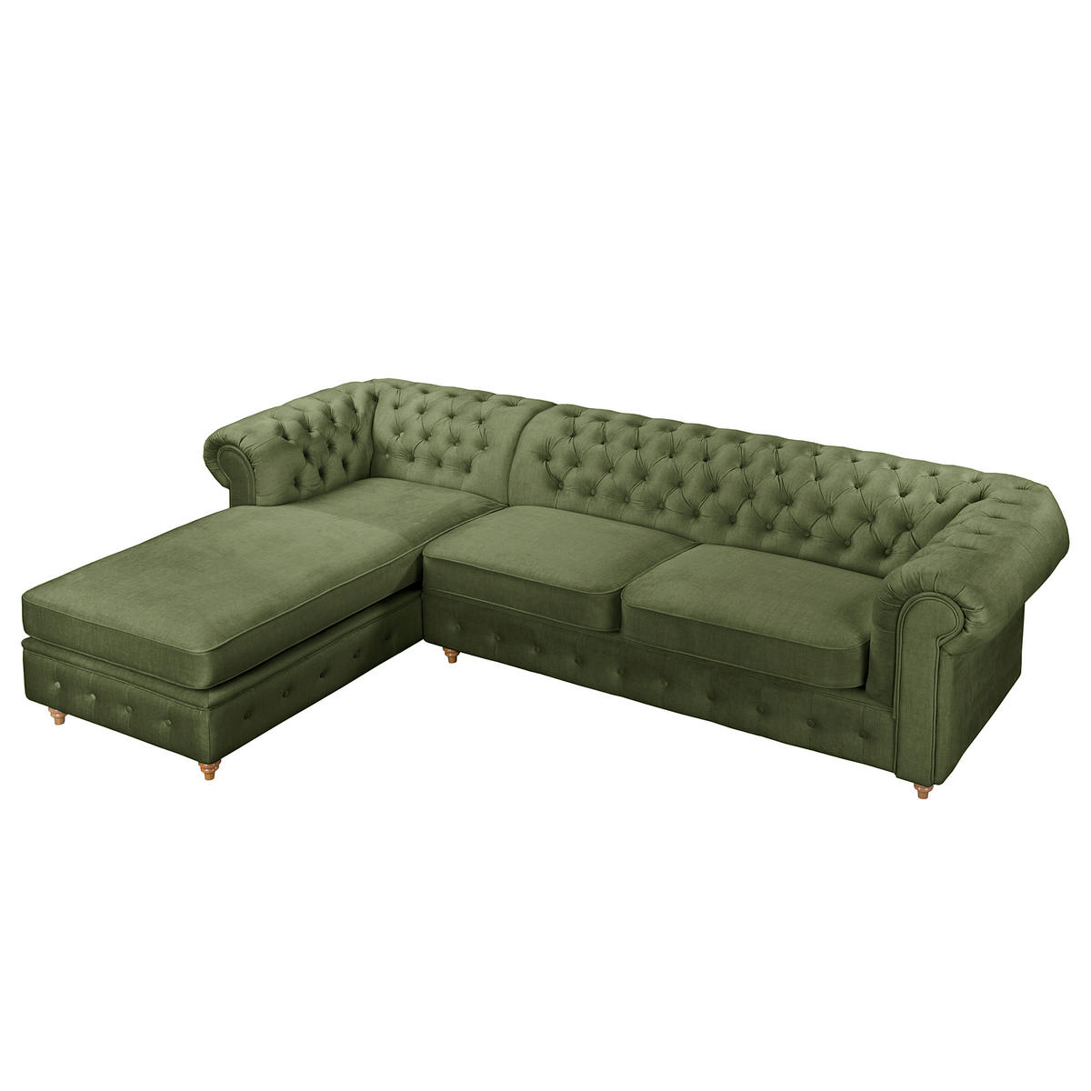 ECKSOFA Mikrofaser Dunkelgrün  - Dunkelgrün/Braun, Design, Holz/Textil (182/284cm) - P & B