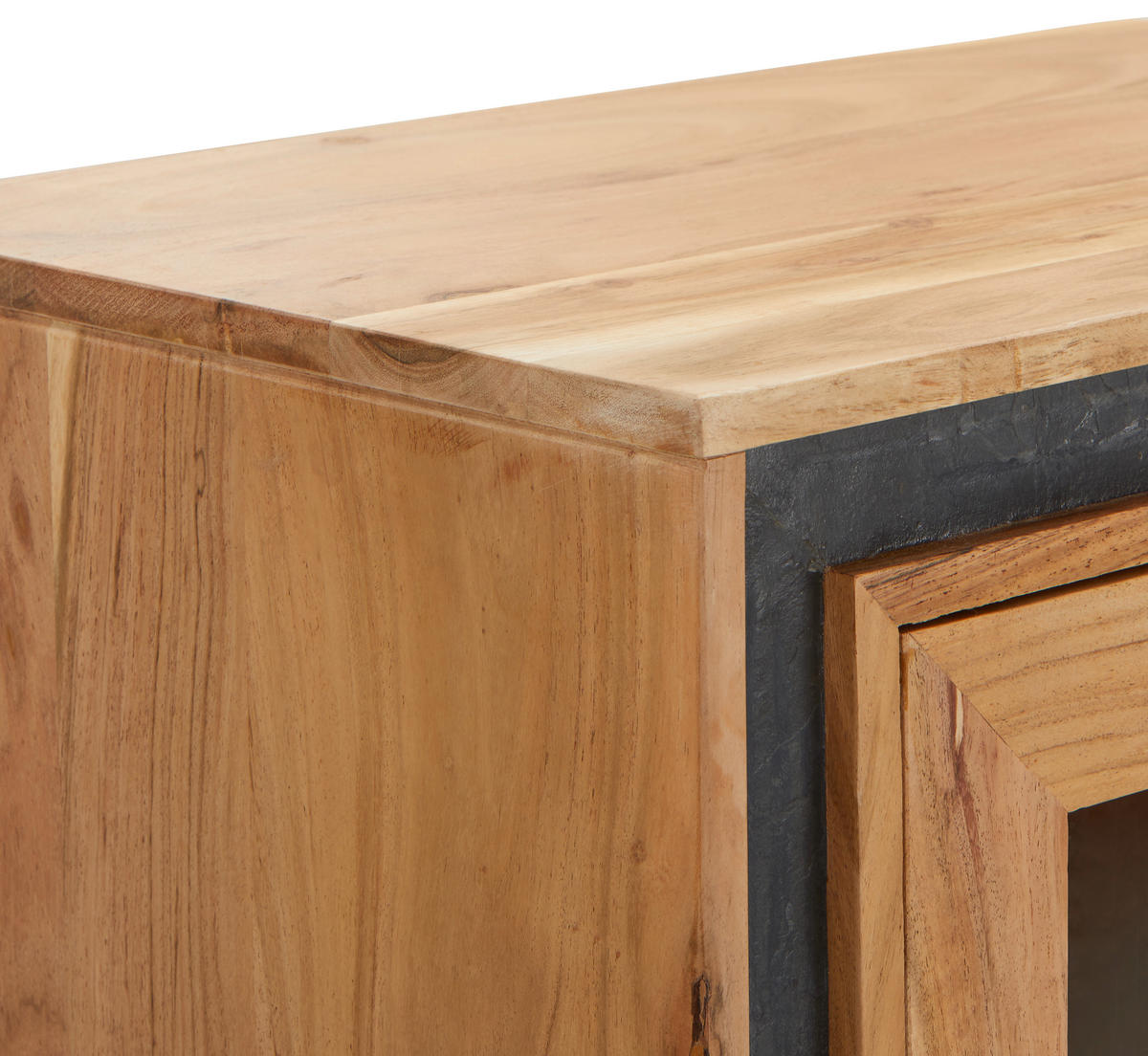 VITRINSKÅP  i massiv akacia svart, akaciefärgad  - svart/akaciefärgad, Lifestyle, metall/trä (60/185/40cm) - MID.YOU