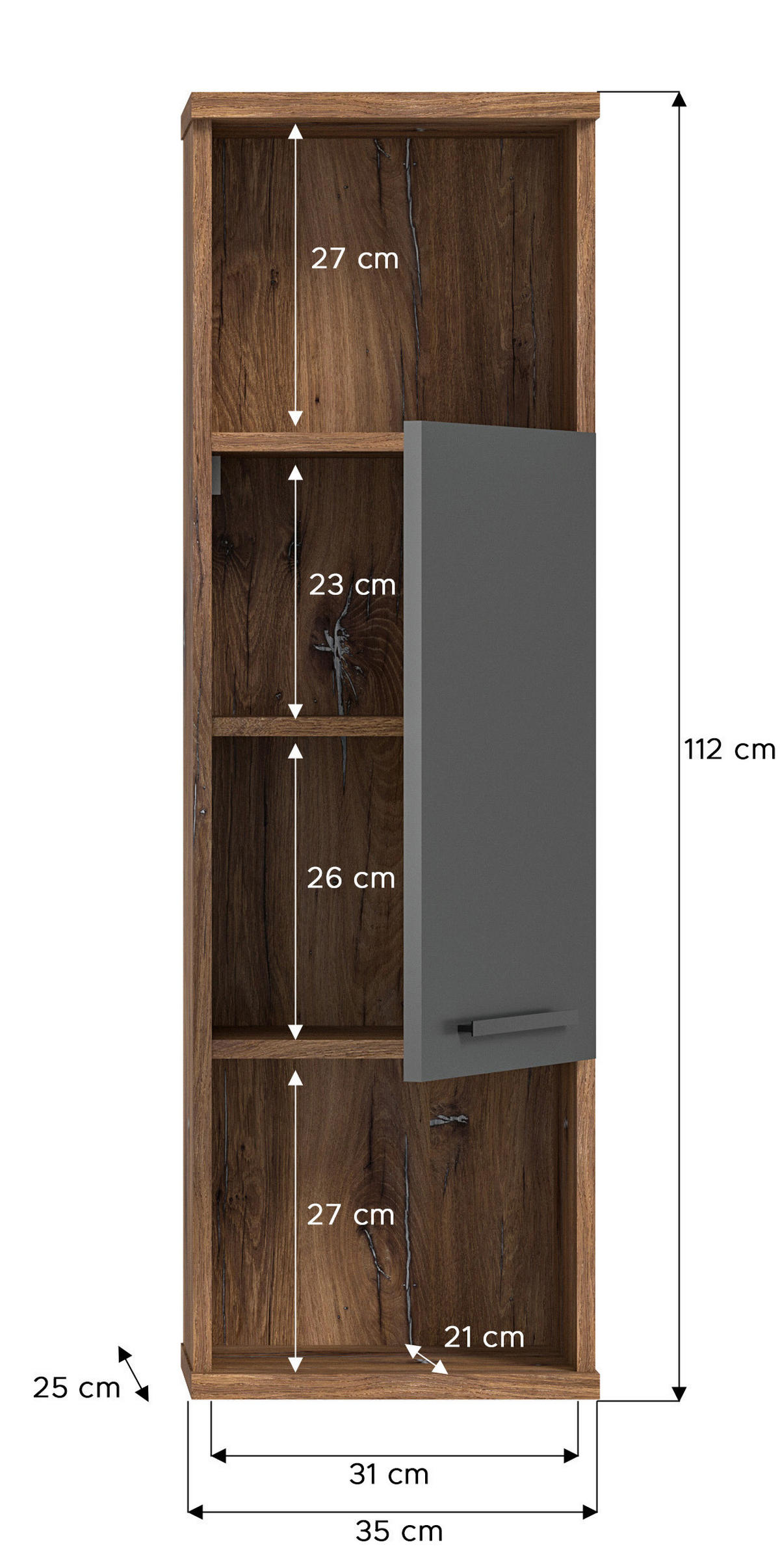MIDISCHRANK 35/112/25 cm  - MODERN, Holzwerkstoff/Kunststoff (35/112/25cm) - MID.YOU