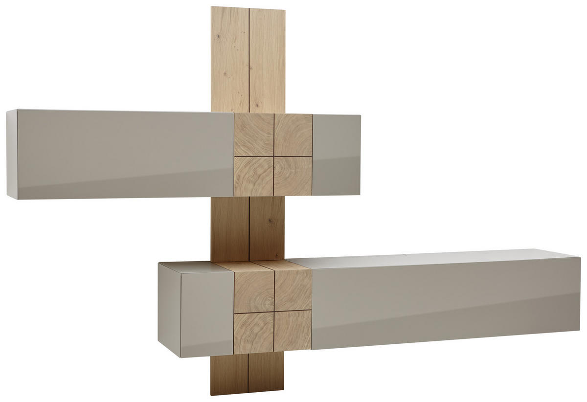 WOHNWAND Quadra  in Taupe, Eichefarben  286/190/42 cm  - Taupe/Eichefarben, Design, Holz/Holzwerkstoff (286/190/42cm) - Ambiente