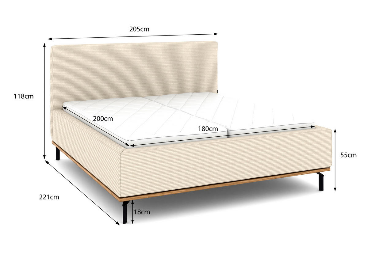 POLSTERBETT Matratze, Lattenrost, Bettkasten 180/200 cm  in Creme  - Creme/Graphitfarben, Design, Holz/Textil (180/200cm) - Musterring