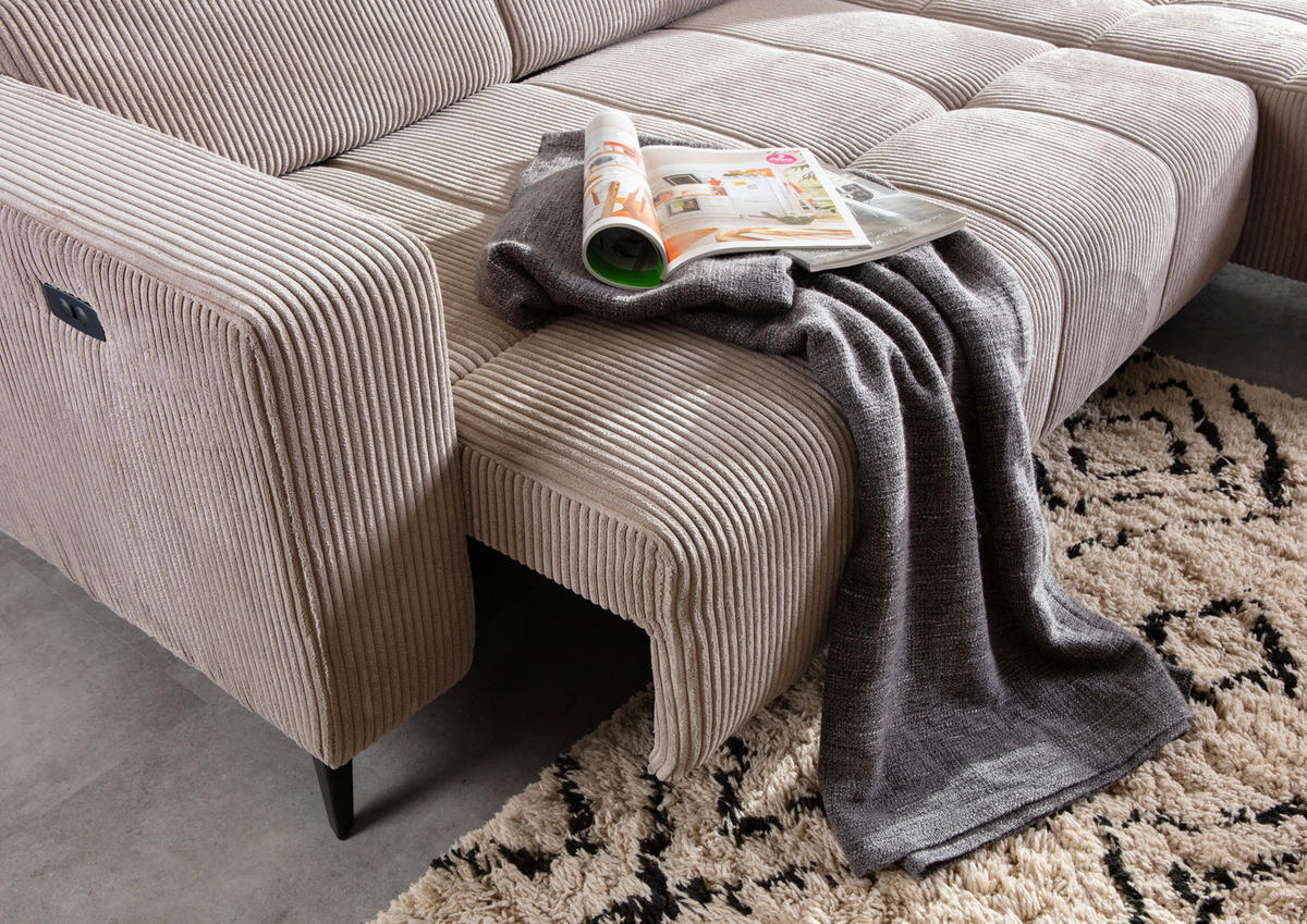 ECKSOFA  in Cord Taupe  257/170 cm  - Taupe/Schwarz, KONVENTIONELL, Textil/Metall (257/170cm) - Carryhome