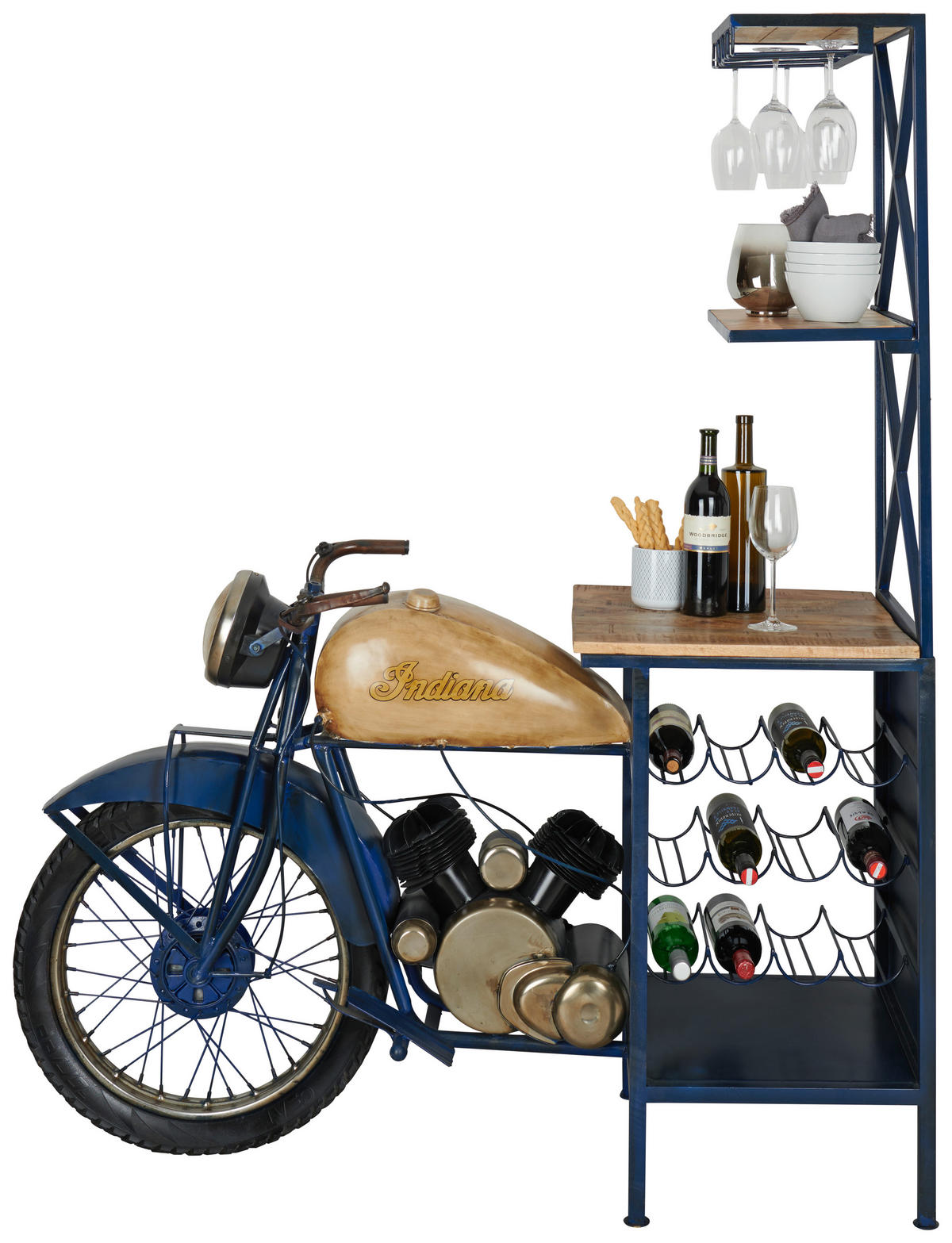 BAR in negru, alb, albastru închis  - albastru/alb, Trend, lemn/metal (145/183/52cm) - Ambia Home