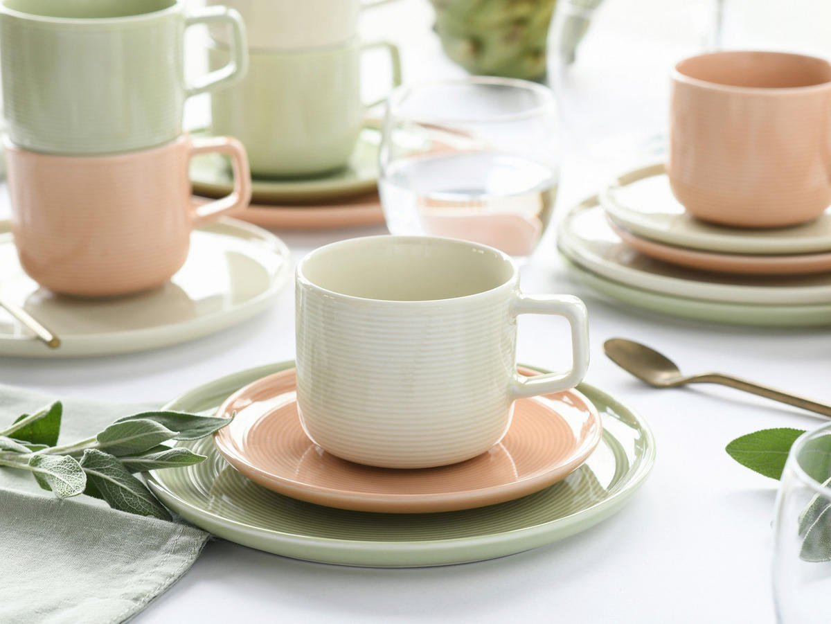 KAFFEESERVICE Session Romance 18-teilig  - Salbeigrün/Creme, Basics, Keramik - Creatable