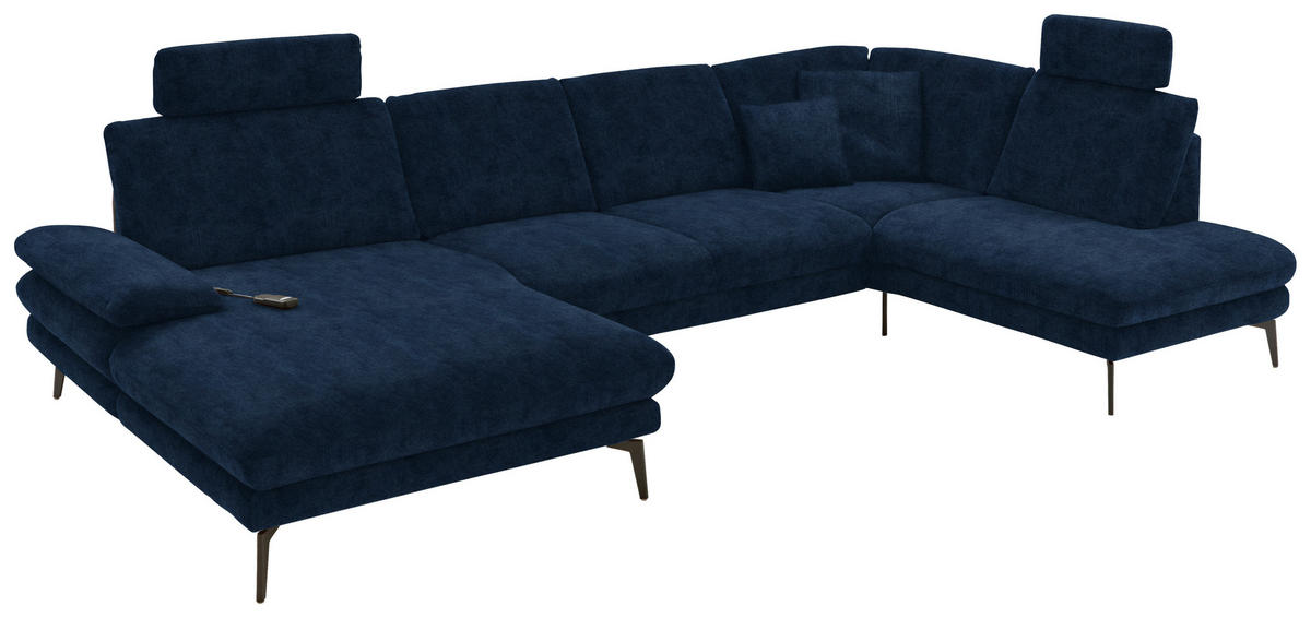 WOHNLANDSCHAFT in Velours Dunkelblau  - Schwarz/Dunkelblau, Design, Textil/Metall (180/344/208cm) - Dieter Knoll