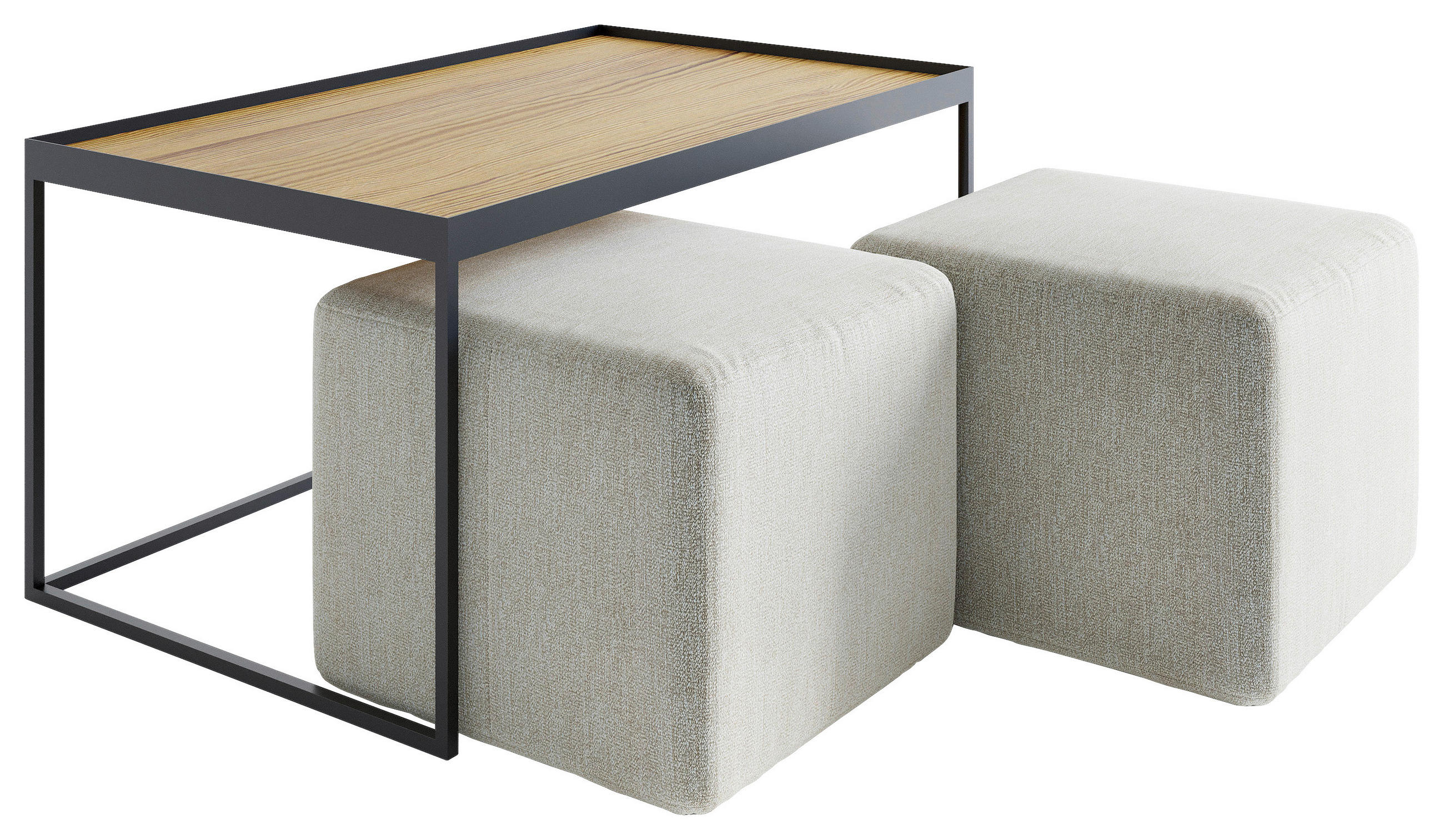 COUCHTISCHSET Eiche rechteckig Eichefarben, Hellgrau  - Eichefarben/Hellgrau, Design, Holz/Textil (100/60/49cm) - Novel