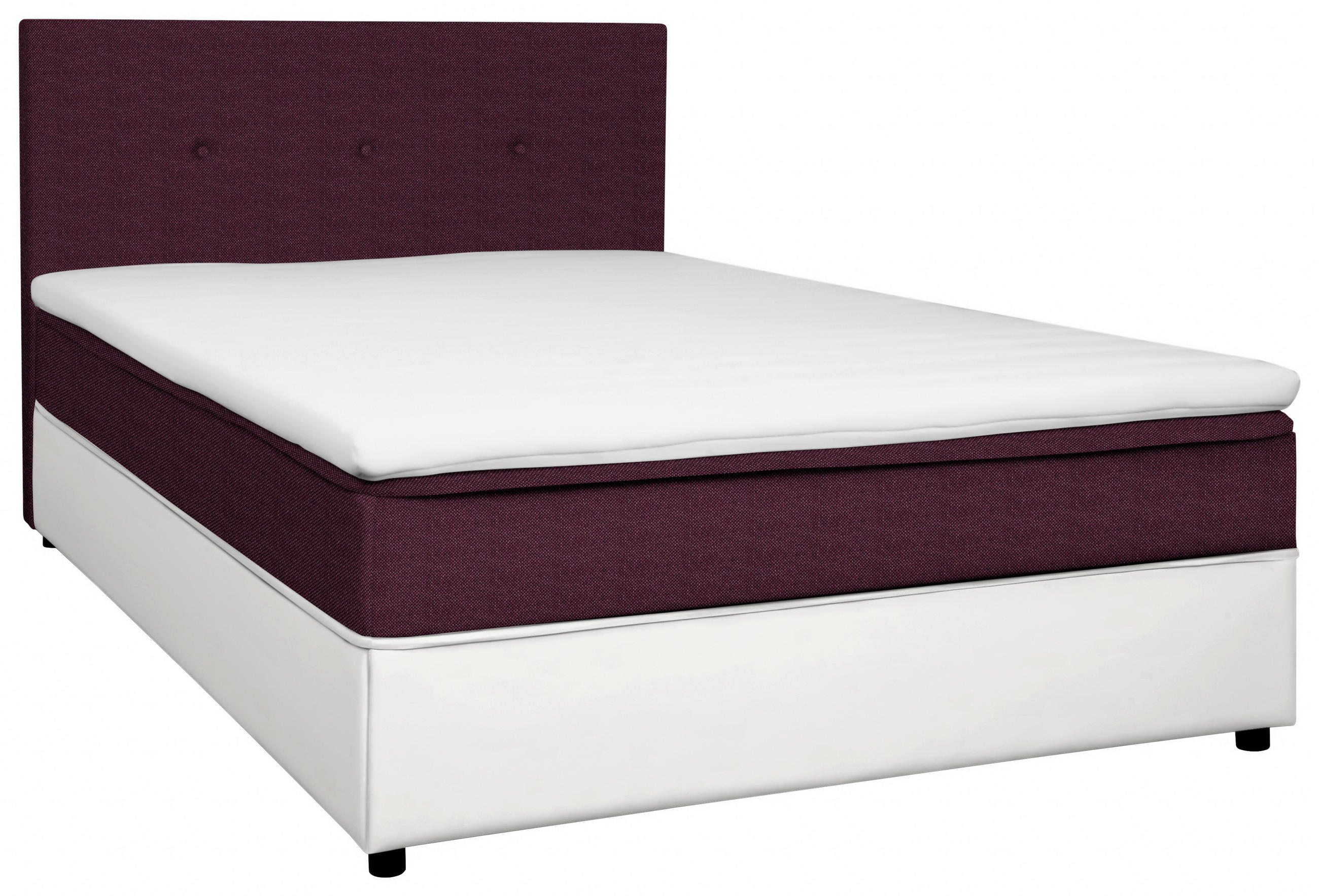BOXBETT 120/200 cm,  in Weiß, Brombeere, Matratze, gepolstertes Kopfteil, Topper, H2 = mittel  - Brombeere/Schwarz, KONVENTIONELL, Holz/Textil (120/200cm) - Boxxx