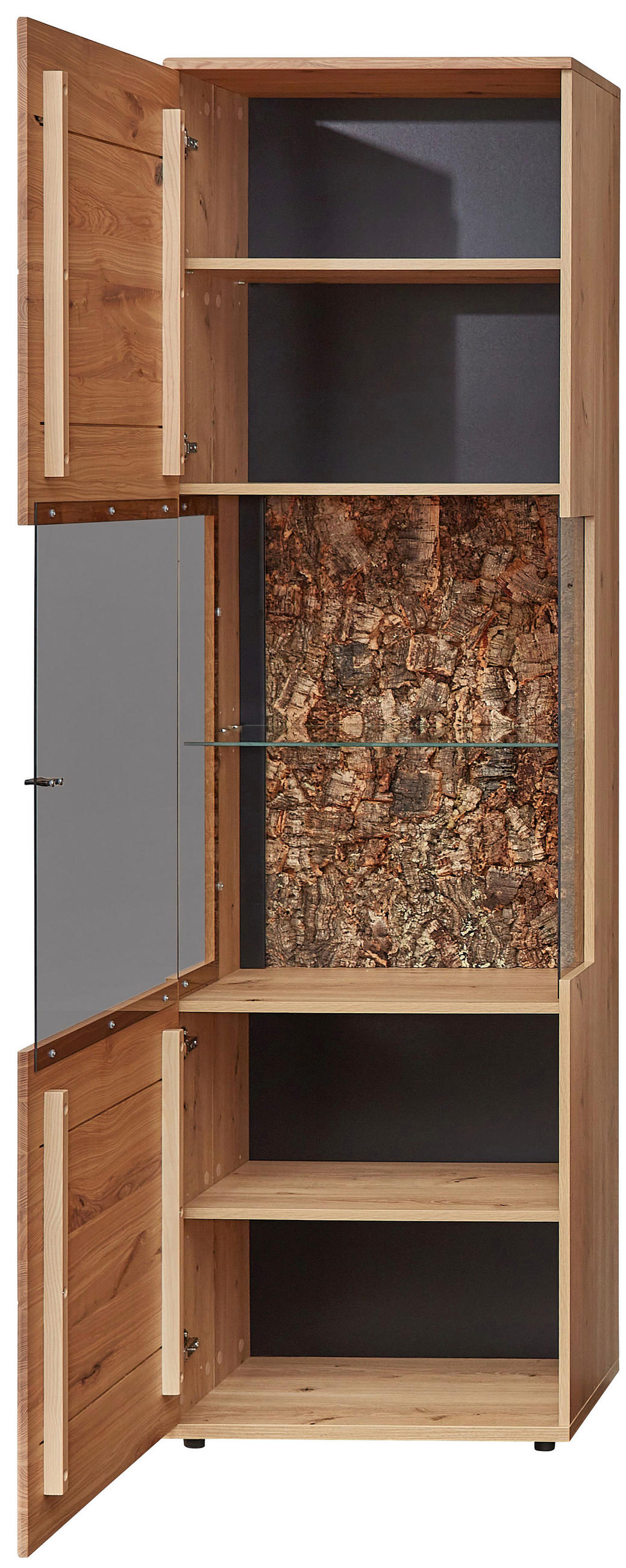 VITRINE Braun, Eschefarben, Eiche Artisan  60/205/40 cm  - Anthrazit/Eschefarben, Natur, Glas/Holz (60/205/40cm) - Linea Natura