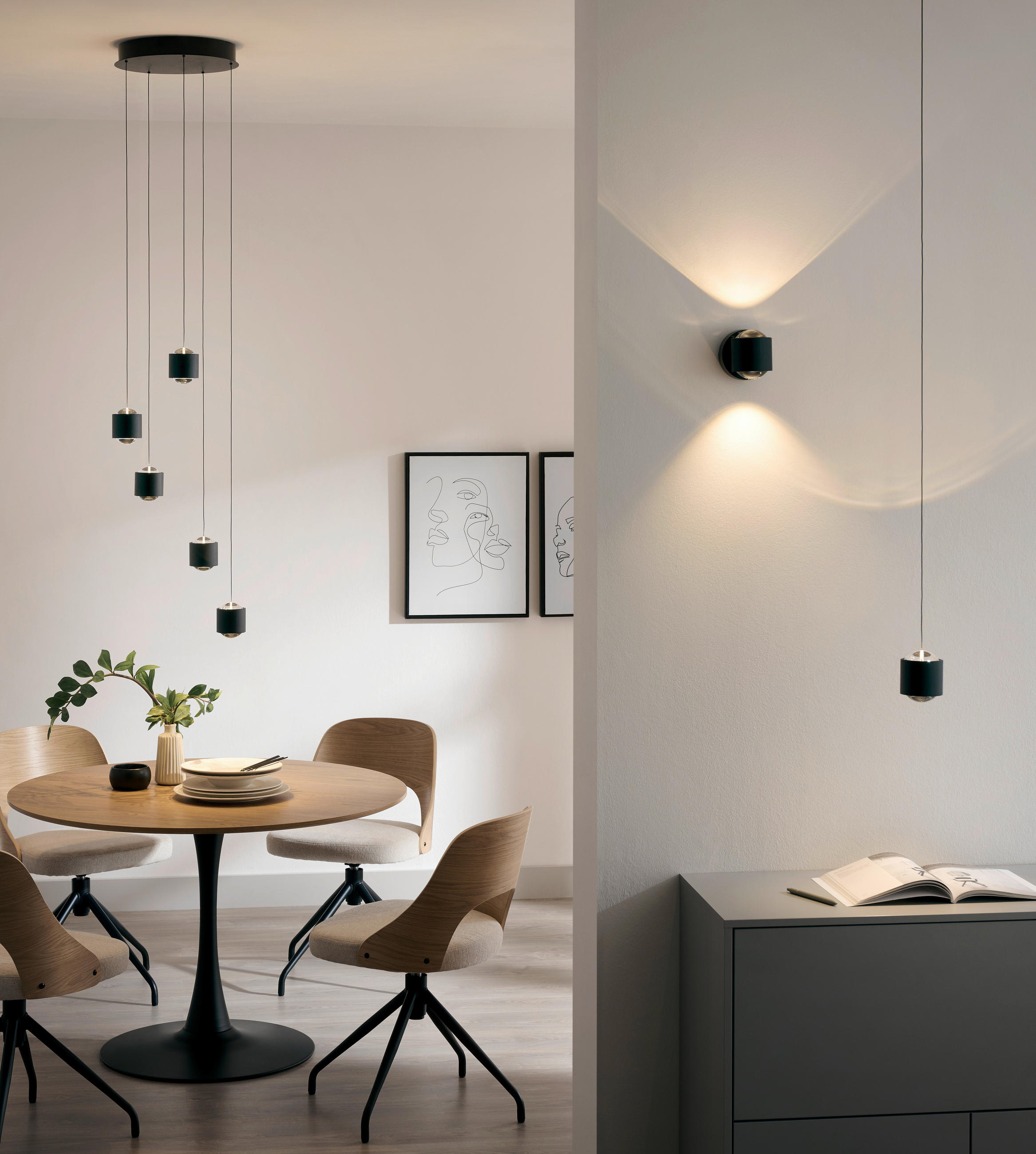 LED FÜGGŐLÁMPA 34/170 cm  - fekete, Design, műanyag/fém (34/170cm) - Novel