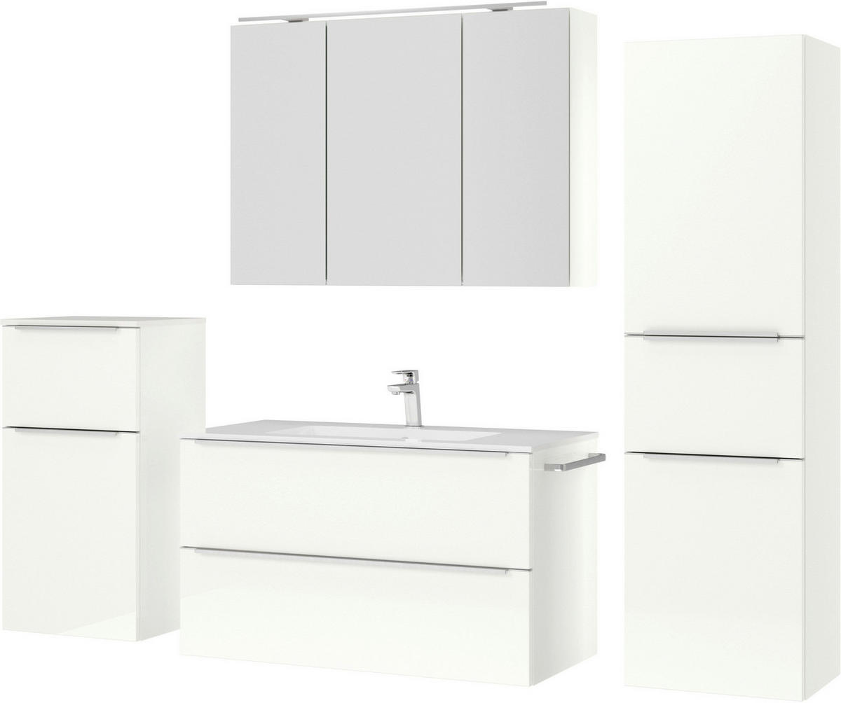 BADEZIMMER 5-teilig  in 191 cm  - Edelstahlfarben/Weiß Hochglanz, MODERN, Holzwerkstoff/Stein (191cm) - Nobilia