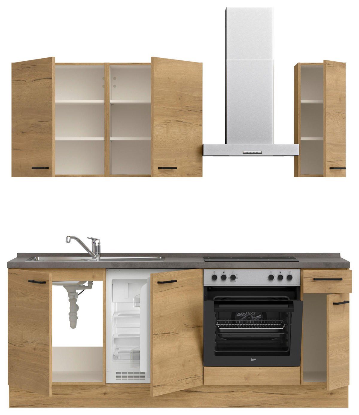 KÜCHENBLOCK 210 cm   in Eichefarben, Schieferfarben  - Schieferfarben/Eichefarben, MODERN, Holzwerkstoff/Metall (210cm) - Nobilia