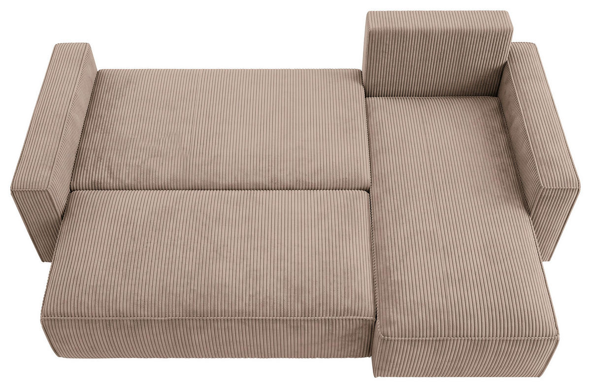 ECKSOFA Beige Cord Rückenkissen, Bettkasten, Schlaffunktion, Rücken echt, Liegefläche im Originalstoff  - Beige/Schwarz, MODERN, Kunststoff/Textil (232/140cm) - Xora