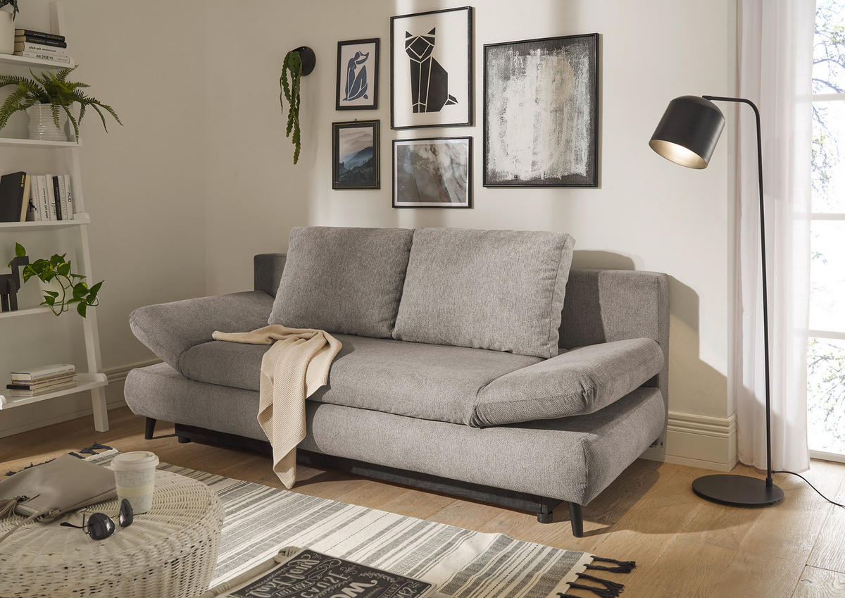 SCHLAFSOFA Mikrofaser Taupe  - Taupe/Schwarz, KONVENTIONELL, Kunststoff/Textil (212/88/101cm) - MID.YOU
