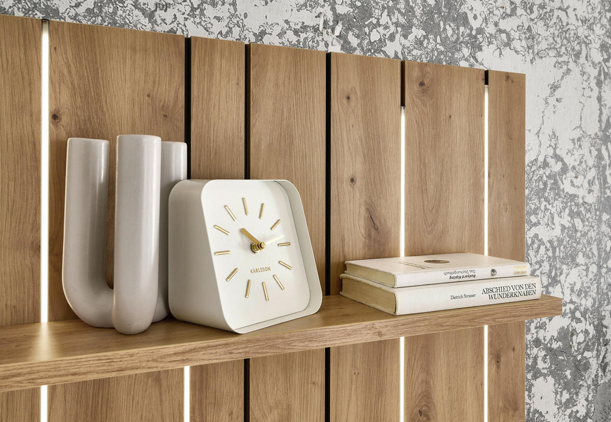 WOHNWAND  Weiss, Eiche Artisan 338/199/50 cm  - Weiss/Schwarz, Design, Glas/Holzwerkstoff (338/199/50cm) - Stylife