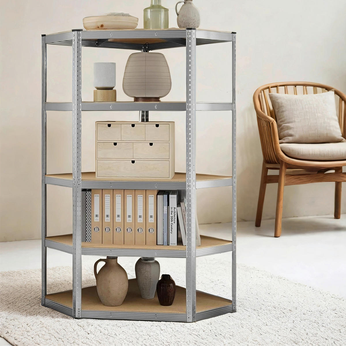 REGÁL NA ŤAŽKÉ BREMENÁ - strieborná, Basics, kov/kompozitné drevo (90/180/90cm)