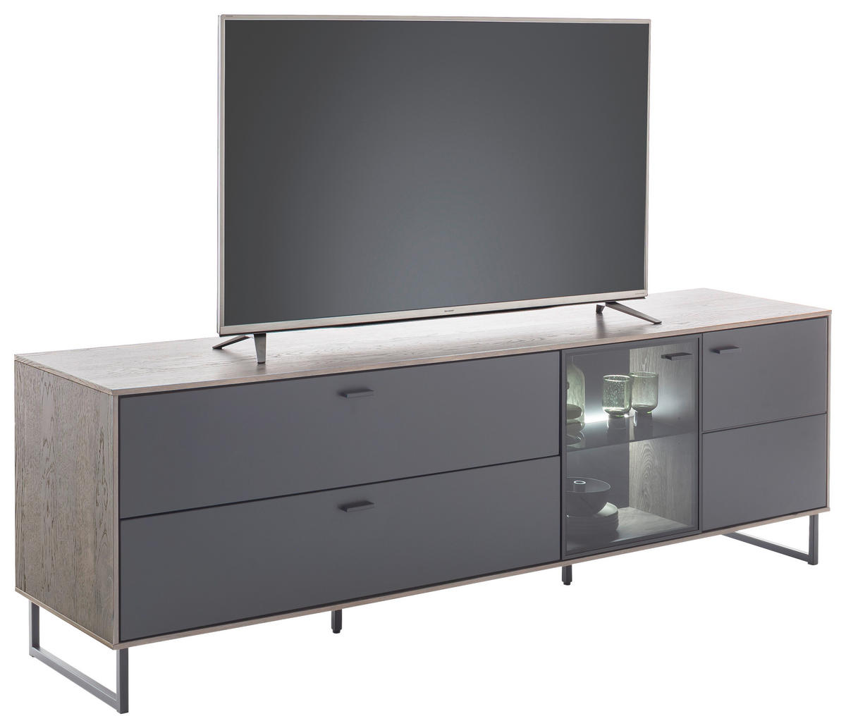 LOWBOARD  in 208/68/50 cm  - Eichefarben/Anthrazit, Design, Glas/Holz (208/68/50cm) - Novel
