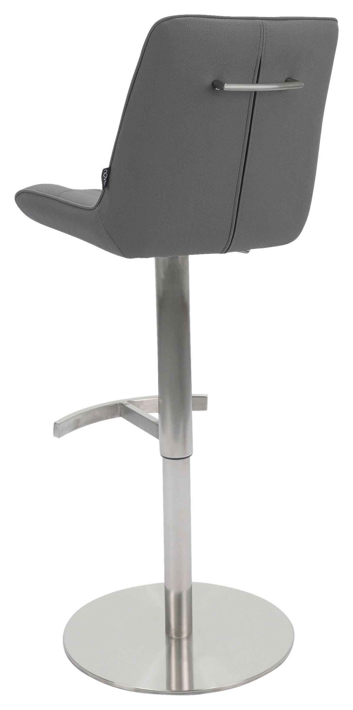 BARHOCKER Mikrofaser Grau, Edelstahlfarben Edelstahl Stoffauswahl, Sitzfläche 360° drehbar, mit Griff, automatische Rückholfunktion  - Edelstahlfarben/Grau, Design, Textil/Metall (44/86-110,5/54,5cm) - Novel