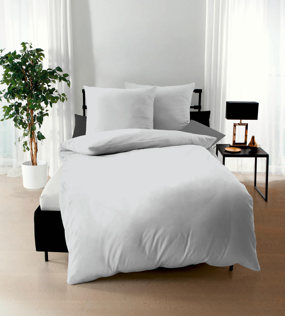 POSTELJNINA UNI 200/200 cm saten svetlo siva  - svetlo siva, Basics, tekstil (200/200cm) - Kaeppel