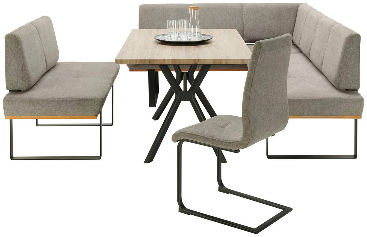 ECKBANK 175/225 cm Webstoff Grau Eiche vollmassiv   - Schwarz/Grau, MODERN, Holz/Textil (175/225cm) - Livetastic