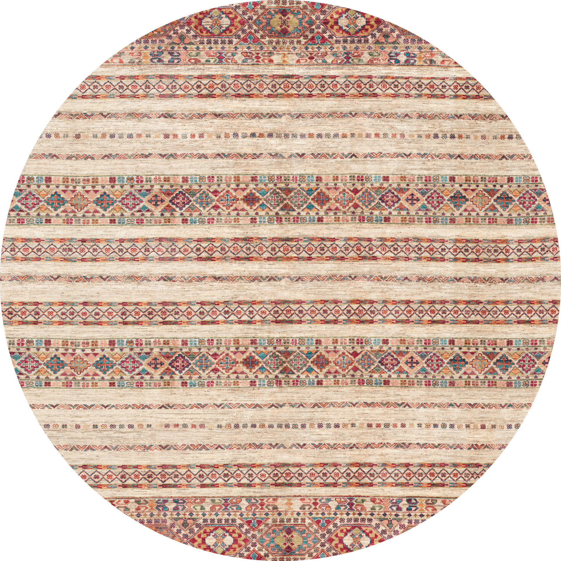VINTAGE-TEPPICH 200 cm Cortea Araqan Terracotta, Graublau, Elfenbein rund  - Elfenbein/Graublau, LIFESTYLE, Kunststoff/Textil (200cm) - Lindorug