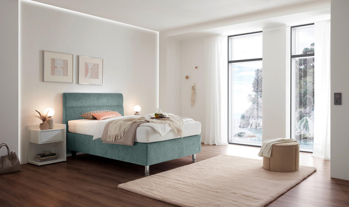 BOXSPRINGBETT 120/200 cm,  in Petrol, H3 = fest  - Petrol/Schwarz, Design, Textil (120/200cm) - RUF Betten