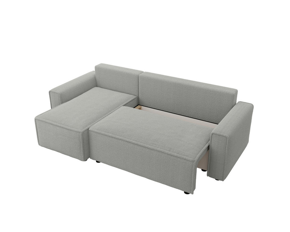 ECKSOFA Hellgrau Bouclé Zierkissen, Rückenkissen, Bettkasten, Schlaffunktion, Rücken echt, Liegefläche im Originalstoff  - Hellgrau/Schwarz, MODERN, Kunststoff/Textil (143/232cm) - Carryhome