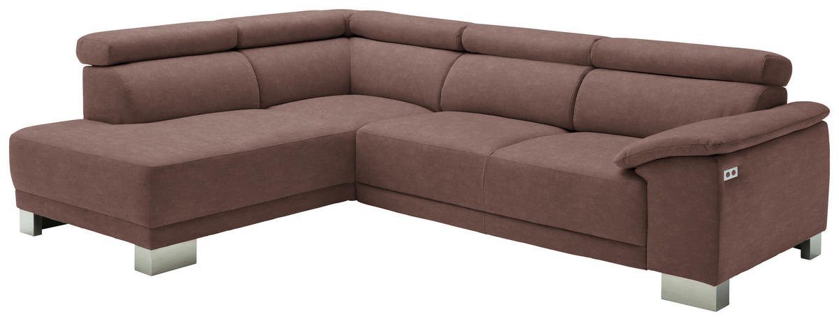 ECKSOFA in Mikrofaser Braun  - Chromfarben/Braun, Design, Holz/Textil (205/270cm) - Pure Home Lifestyle