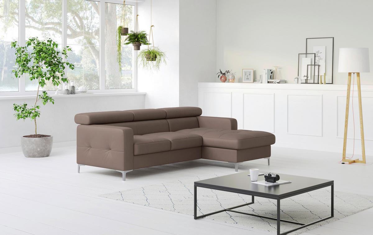ECKSOFA in Echtleder Hellbraun  227/168 cm  - Chromfarben/Hellbraun, Design, Leder/Metall (227/168cm) - Livetastic