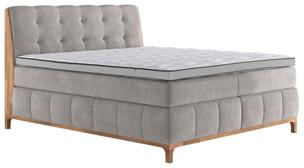 BOXSPRING-ÁGY 160/200 cm  homok  - tölgyfa/homok, Modern, faalapú anyag/textil (160/200cm) - MID.YOU