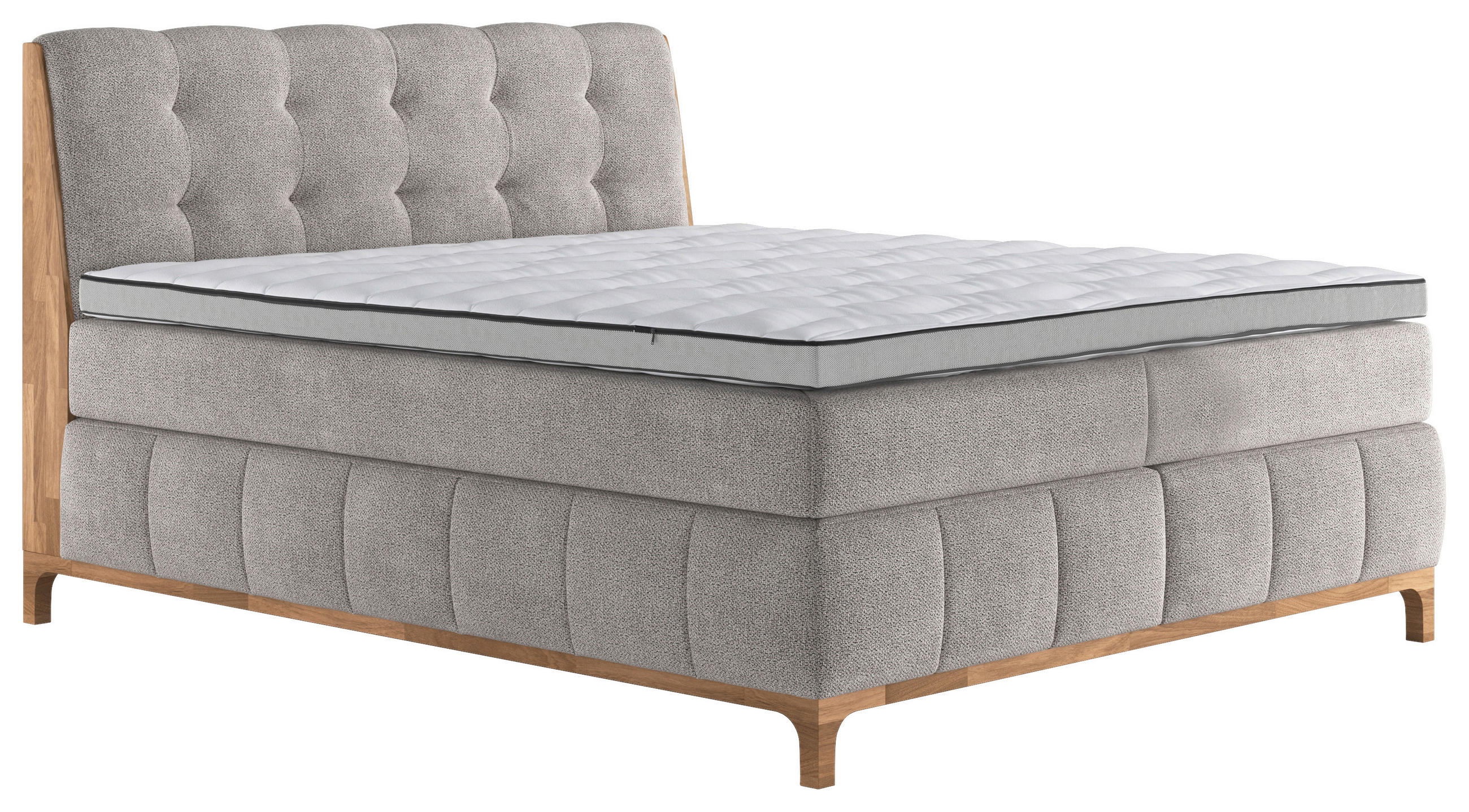 Thumbnail - Mid.you Boxspringbett, Sand, Textil, Buche, Eiche,Buche, Eiche, massiv, teilmassiv, H2, Höhe ca. 20 cm, 180x200 cm, Fsc,...