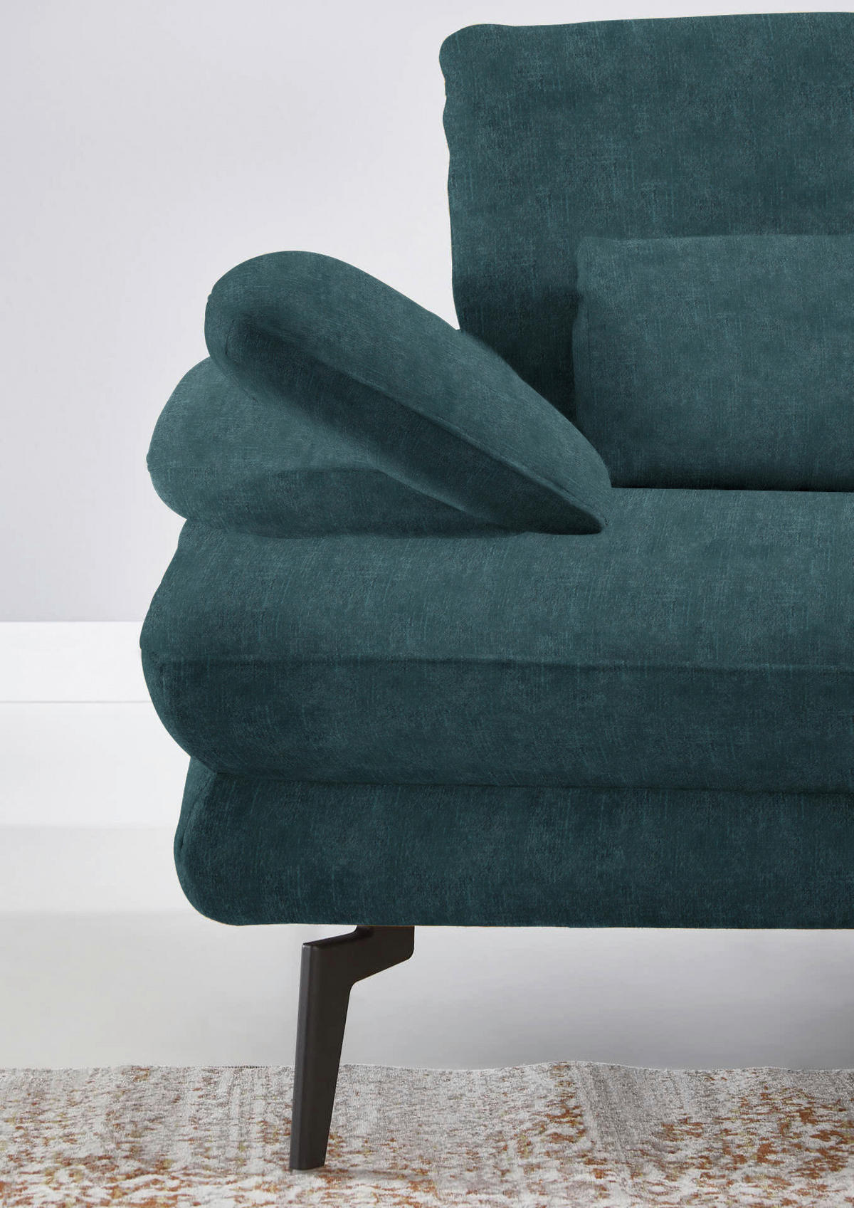 ECKSOFA in Velours Petrol  - Petrol/Schwarz, Design, Textil/Metall (310/180cm) - Dieter Knoll