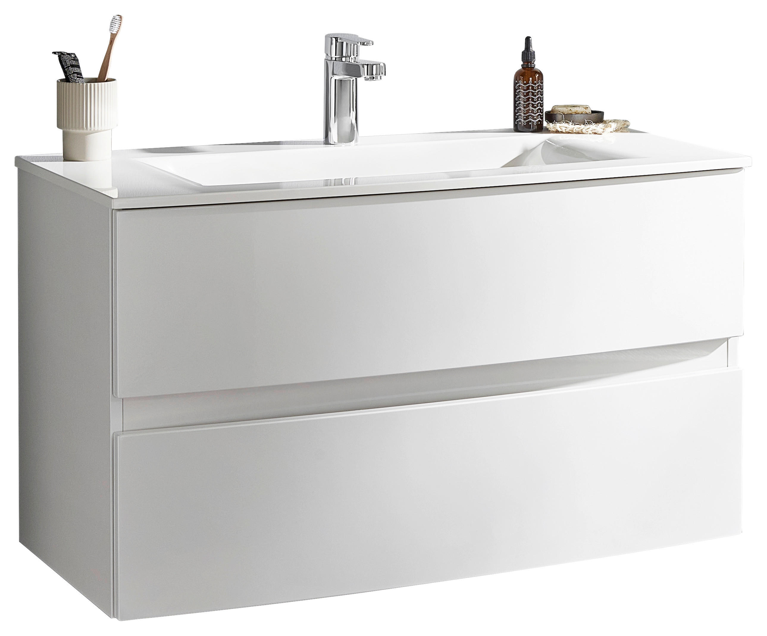 WASCHTISCHKOMBI 91,2 cm  - Weiß Hochglanz/Weiß, Design, Holzwerkstoff/Stein (91,2cm) - Novel