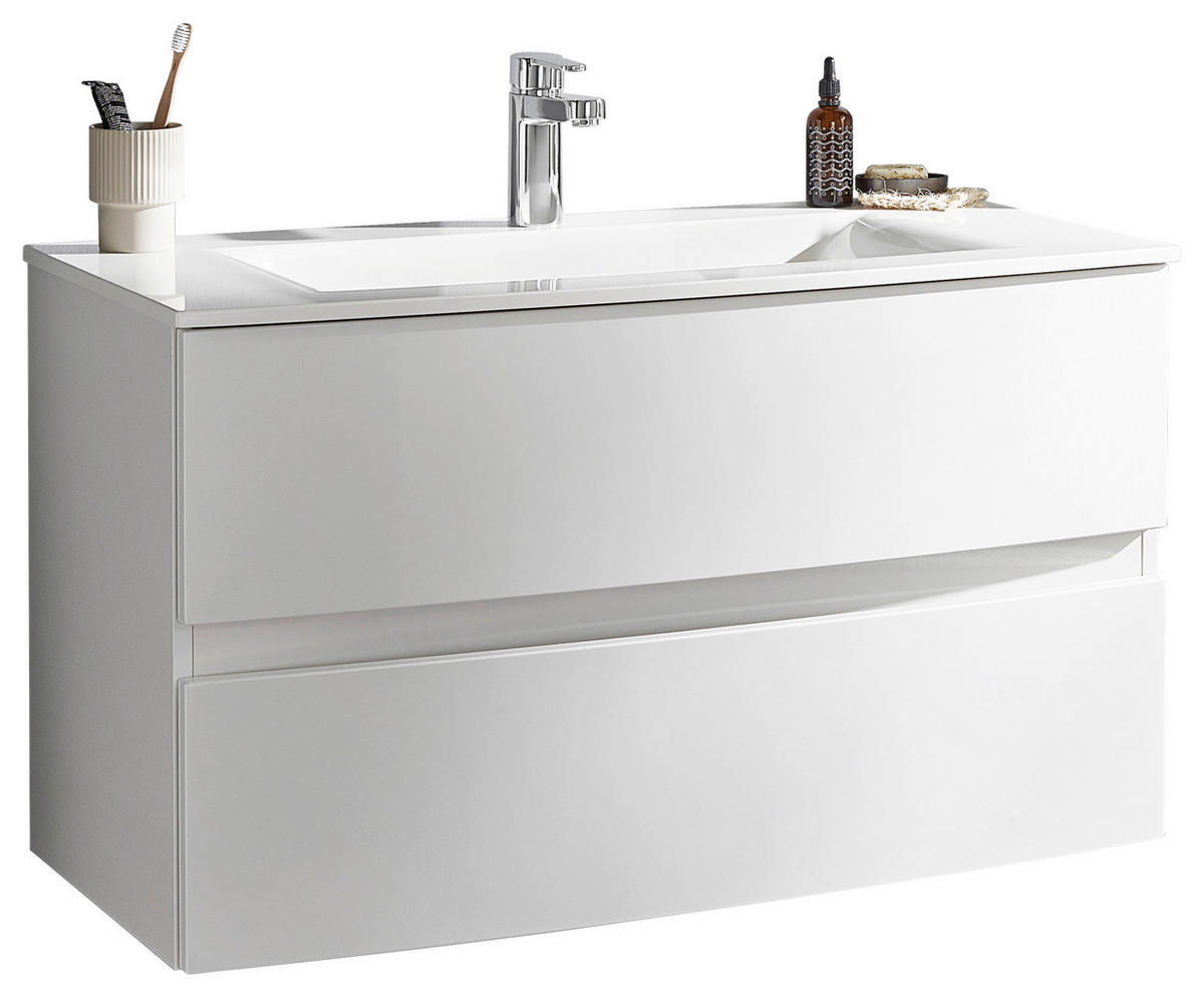 WASCHTISCHKOMBI 91,2 cm  - Weiss Hochglanz/Weiss, Design, Holzwerkstoff/Stein (91,2cm) - Novel