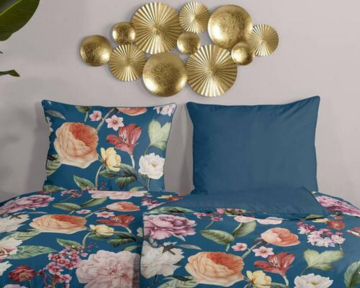 WENDEBETTWÄSCHE Fiori Satin 135/200 cm  - Blau/Dunkelblau, Natur, Textil (135/200cm)