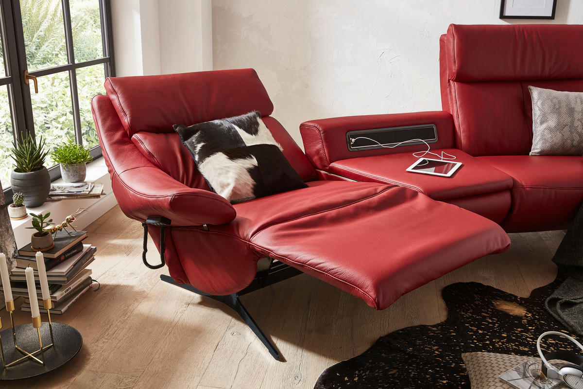 HEIMKINO-SOFA Echtleder Rot  - Anthrazit/Rot, KONVENTIONELL, Leder (254/107/105cm) - Himolla Komfortklass